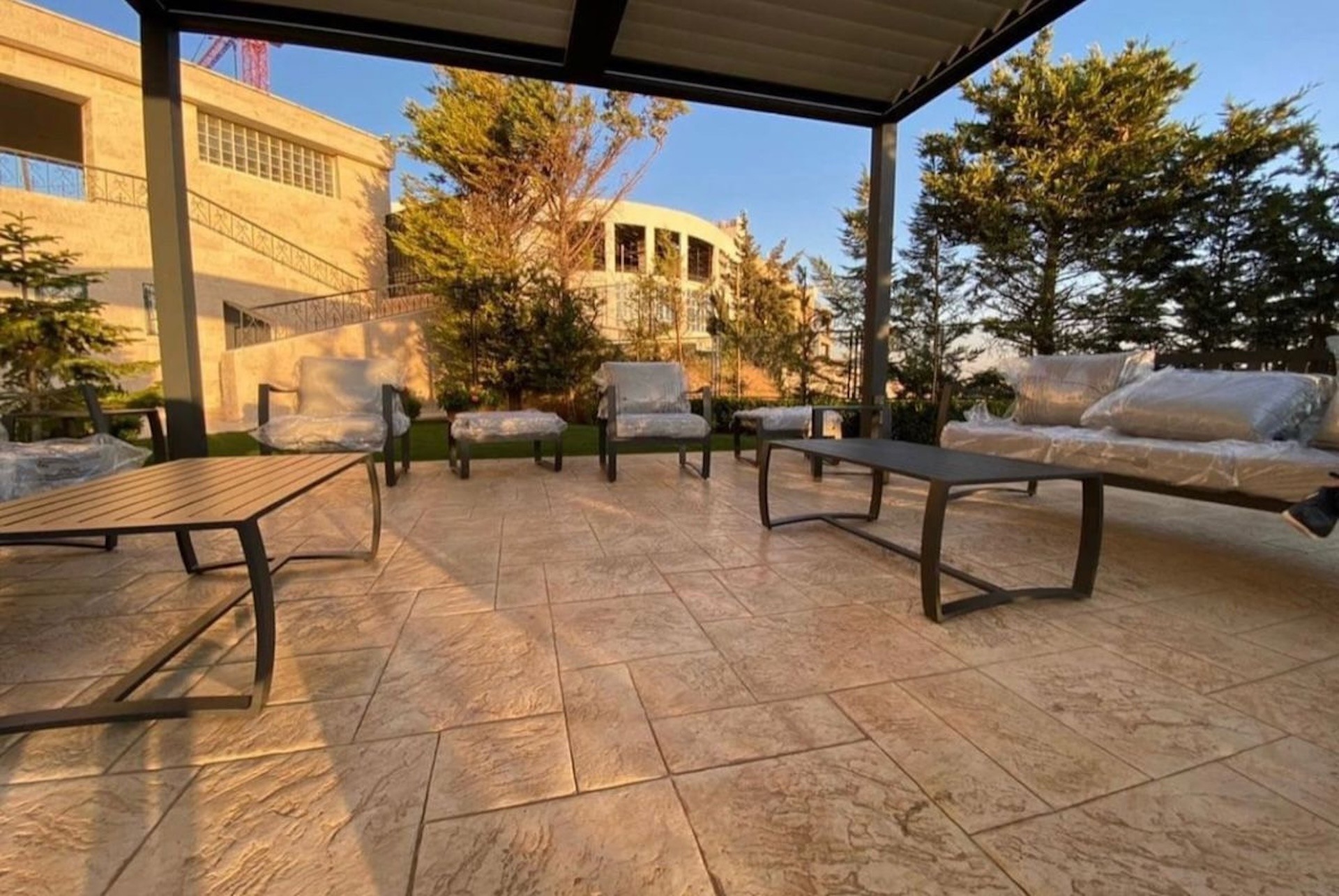 Flooring of a terrace with stamped concrete in a villa in Maspalomas